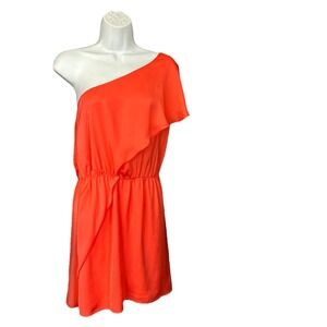 Central Park West Women's Small Salmon One Shoulder Ruffle Mini‎ Dress Coquette